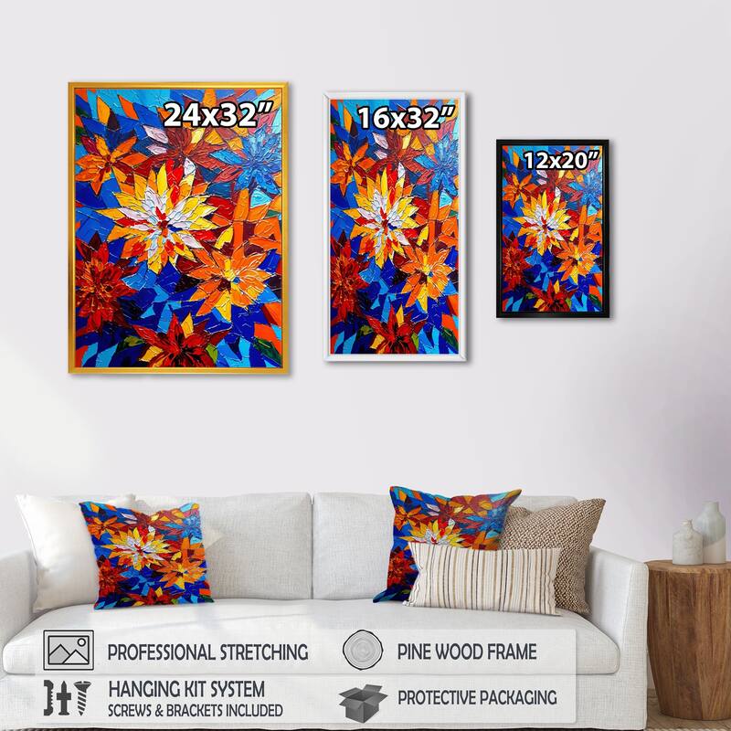 Designart "Bright Blossoming Minimal Wildflowers I" Floral Bouquet Framed Canvas Wall Art Print